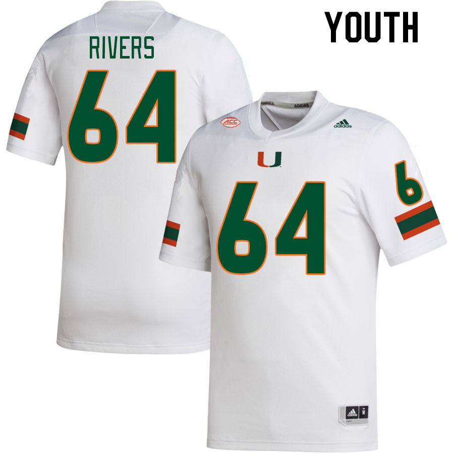 Youth #64 Jalen Rivers Miami Hurricanes College Football Jerseys Stitched-White